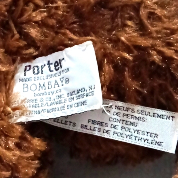 Porter Made Exclusively for Bombay Co. Curly Haired Dark Brown Teddy Bear 16 in - Picture 4 of 7
